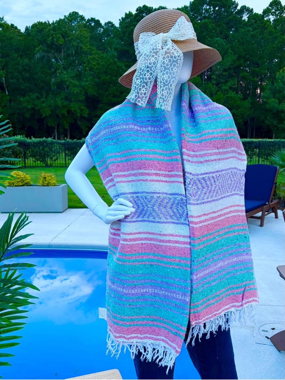 Mexican Falsa Blanket – Woven Striped Serape Throw with Fringe